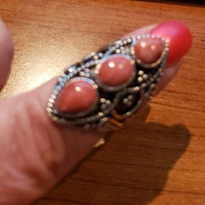 Pink Thulite 3 stone ring NIB Sterling